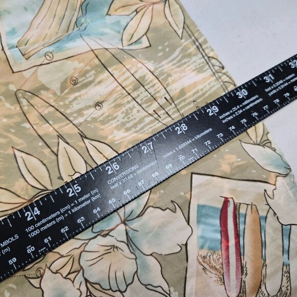 Campia Moda Shirt Men's M Tan Floral Surfs Up Hawaiian Button Down Short Sleeve - Picture 9 of 16